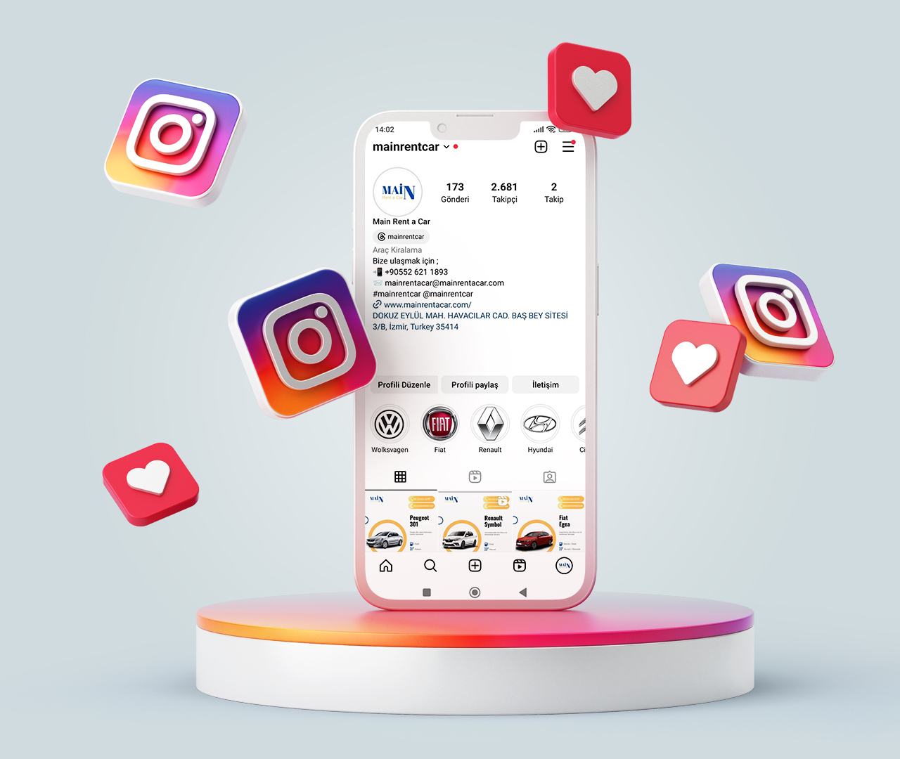 Mainrentacar.com Sosyal Medya Yönetimi